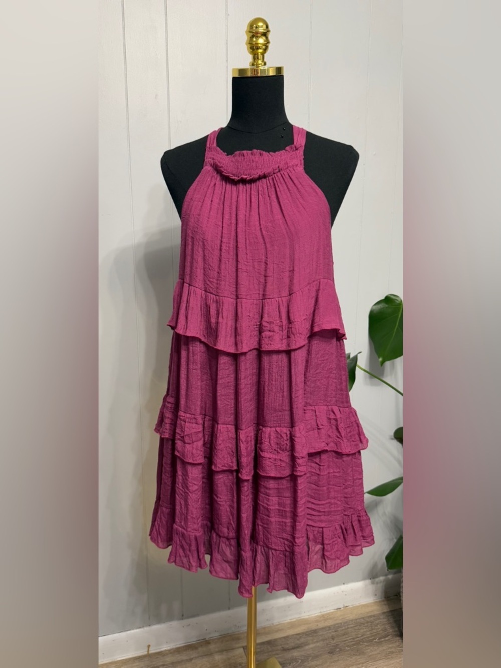 #13)  Listicle Tiered Halter Midi Dress in Berry Pink